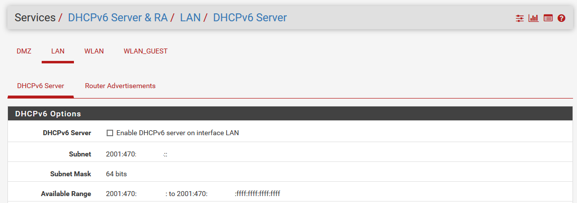 DHCPv6和路由器广播设置页面