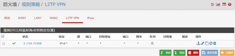 L2TP VPN 接口防火墙规则列表