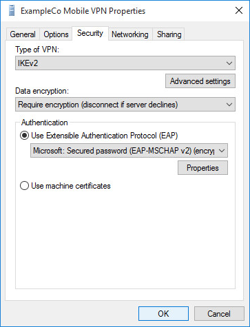 Windows IKEv2 VPN 连接属性