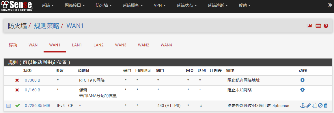 设置完成后防火墙规则列表的截图