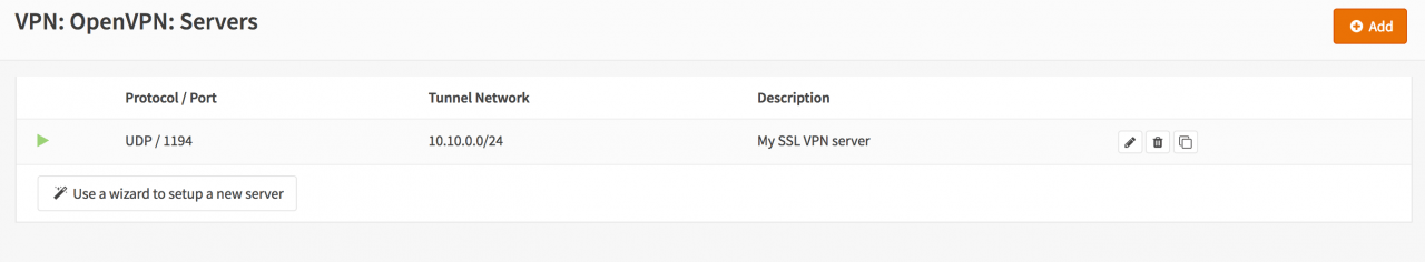SSL VPN 服务器配置页面