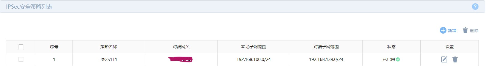 A端IPsec设置完成后的列表
