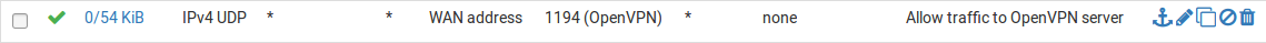 允许通信到 OpenVPN 服务器的 WAN 防火墙规则