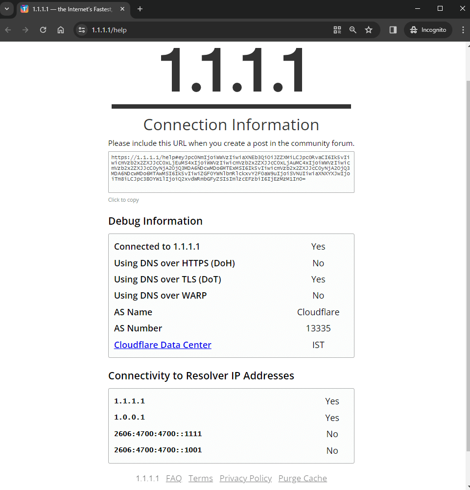 Cloudflare DoT Test Page