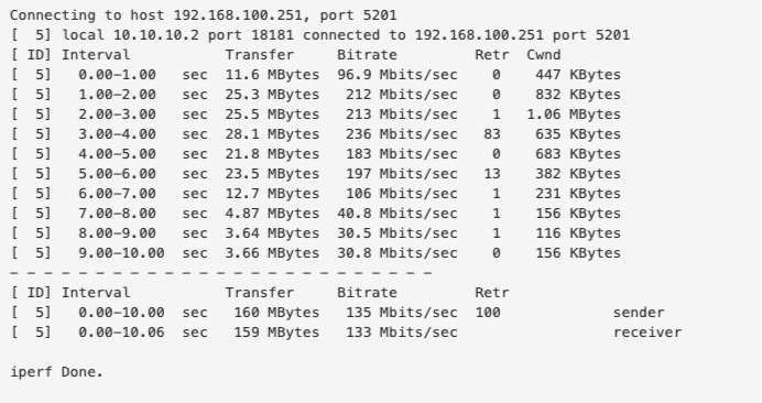 iperf3测速结果