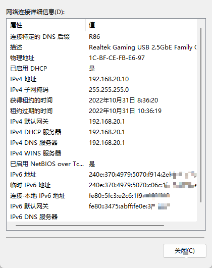 客户端获取到的IPv6地址详情