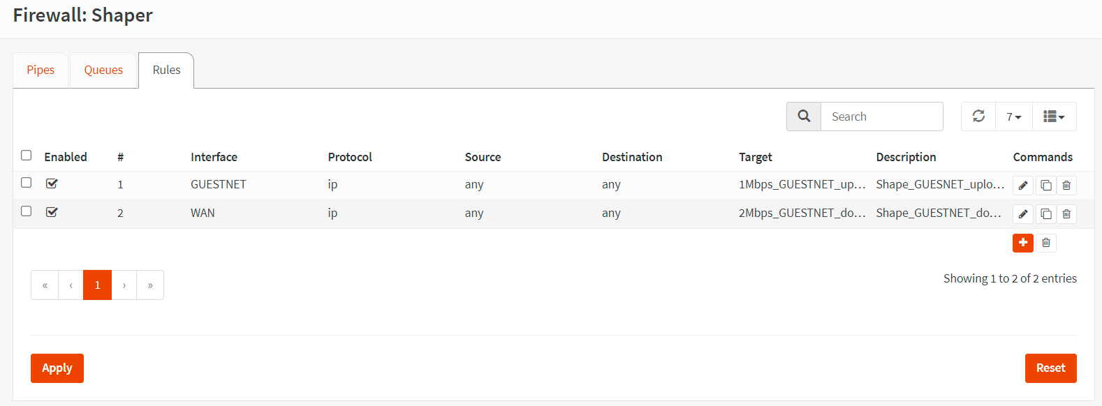 在 OPNsense 中为限制 GUESTNET 用户的 Internet 使用而创建的规则
