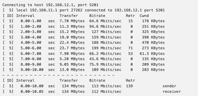 iperf 测速结果