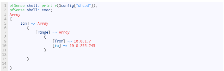 显示 DHCP 设置命令截图
