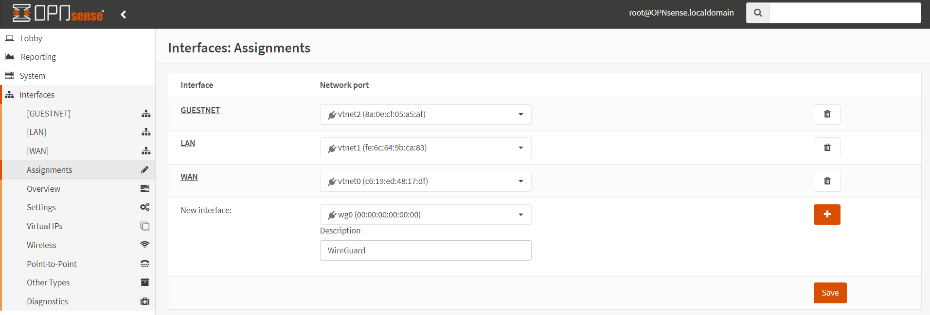 在 OPNsense 上创建 WireGuard 接口