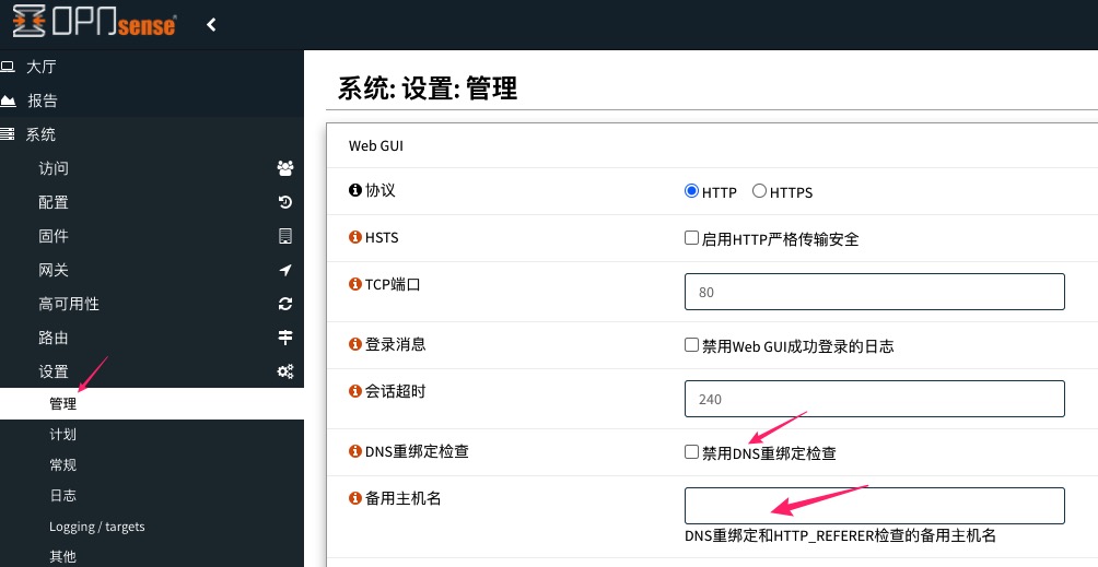 OPNsense 中类似的 DNS 重绑定设置