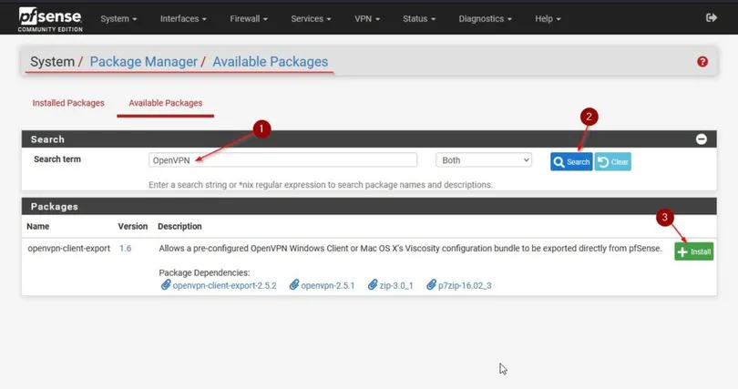 在 pfSense 上安装 OpenVPN Client Export