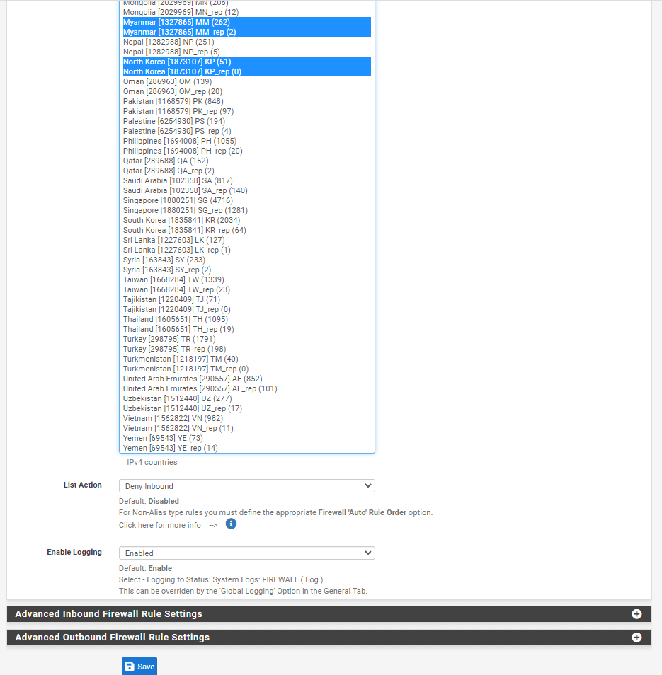 在 pfBlockerNG 上使用 GeoIP 阻止国家/地区
