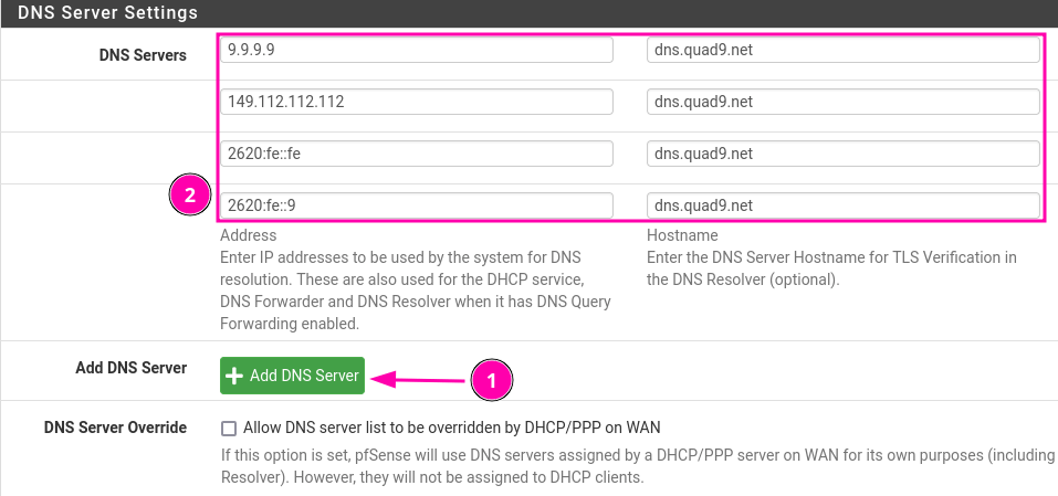OPNsense、pfSense配置Quad9 DNS