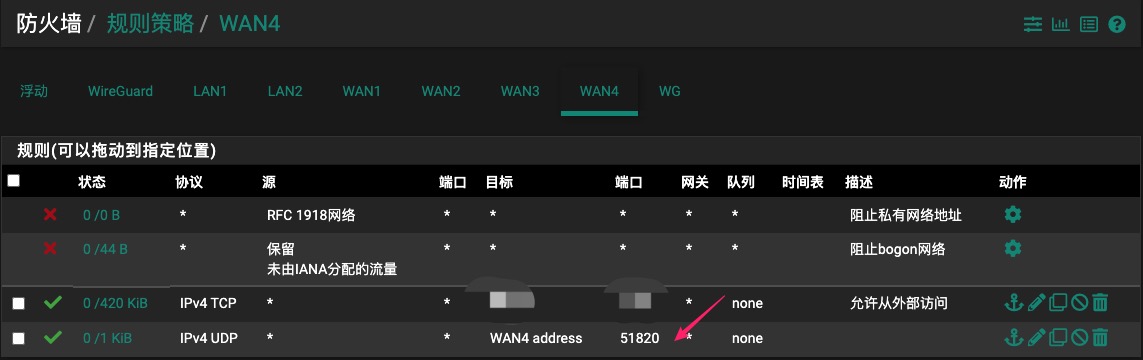 WAN接口允许WireGuard端口的防火墙规则