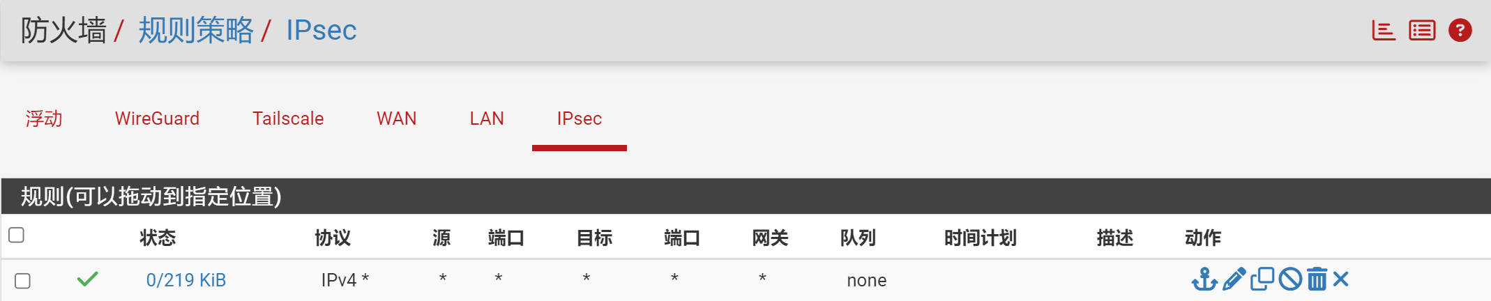 pfSense IPsec接口防火墙规则截图