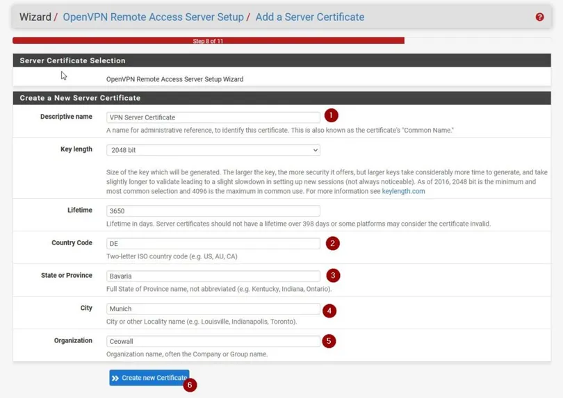 pfSense 上的 OpenVPN 服务器证书