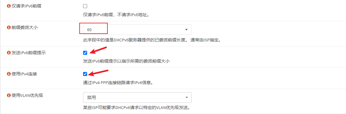 WAN接口DHCP6高级选项