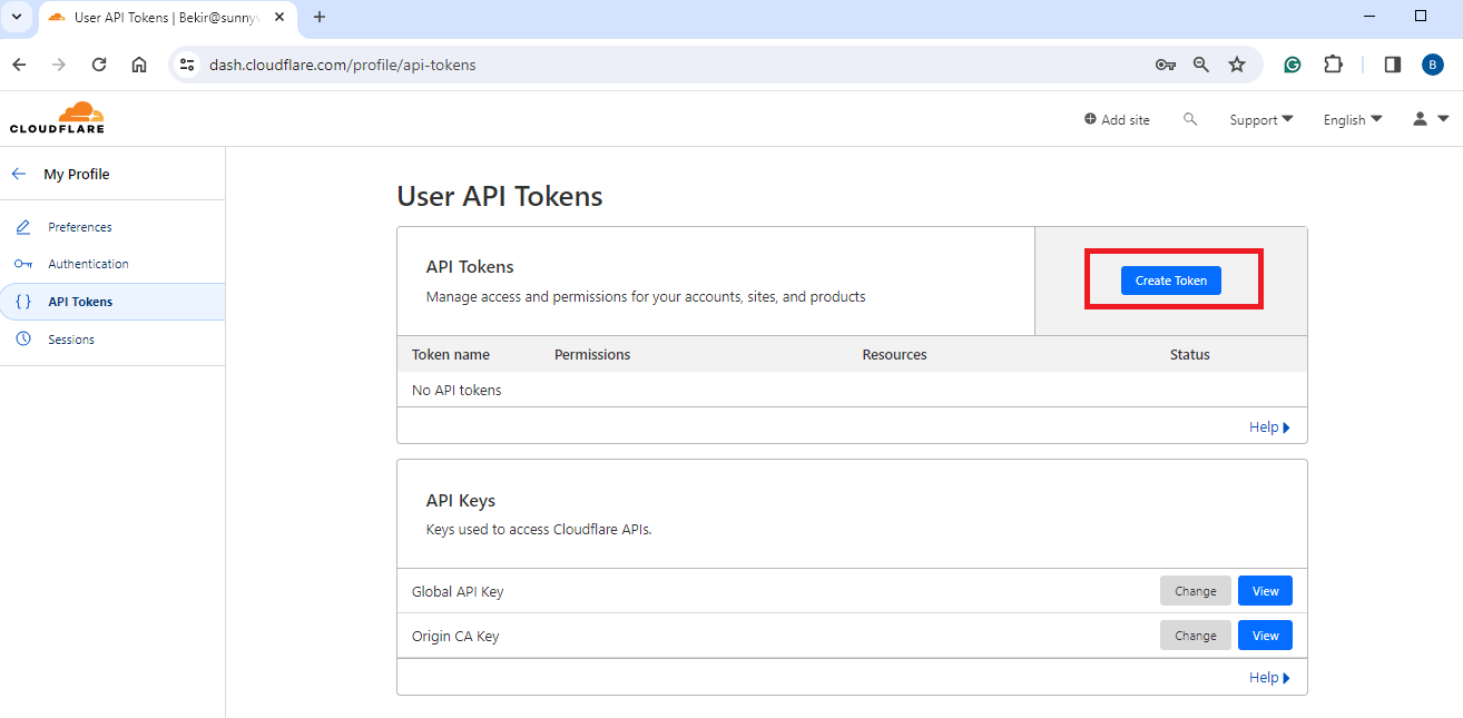 查看 Cloudflare API 密钥