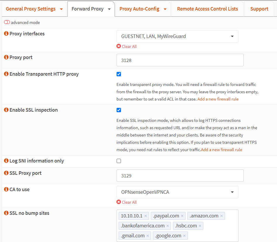 在 OPNsense 代理中启用透明 HTTP 和 SSL 模式
