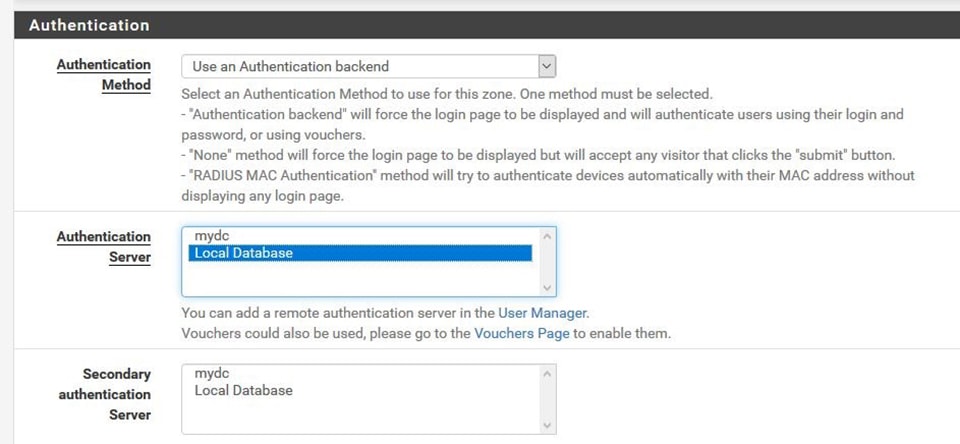 选择本地用户身份验证方式