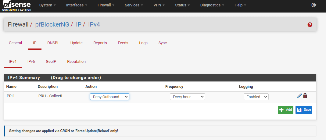 在 pfBlockerNG 上启用 IPv4 源