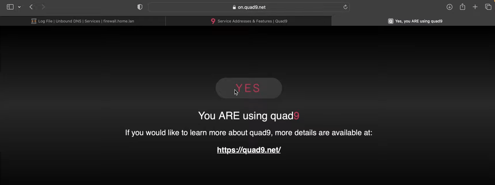 Quad9检查站点显示已成功启用