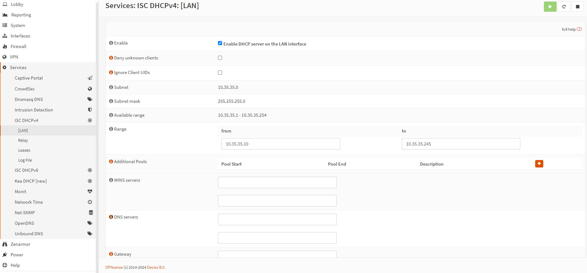 DHCP server settings on OPNsense
