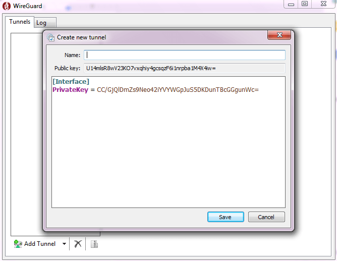 在 Windows 客户端上创建新的 WireGuard 隧道