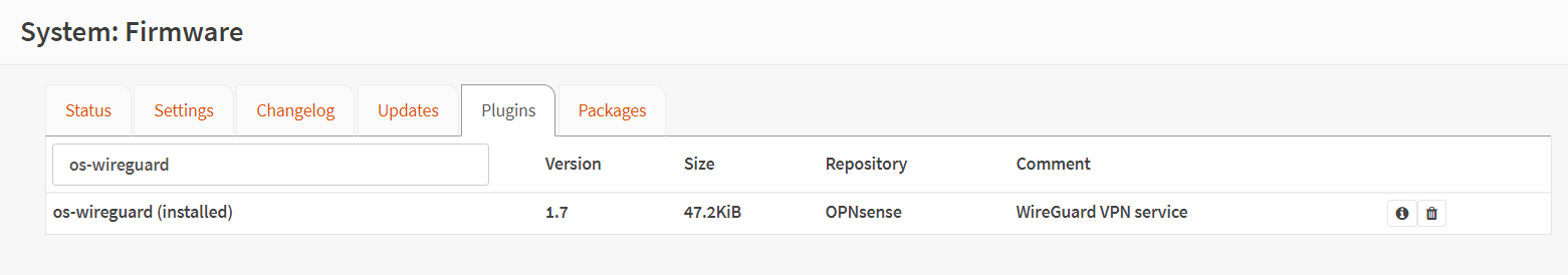 OPNsense安装插件os-wireguard后的WireGuard菜单