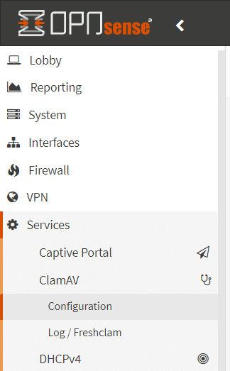 在 OPNsense Web UI 中访问 ClamAV 菜单