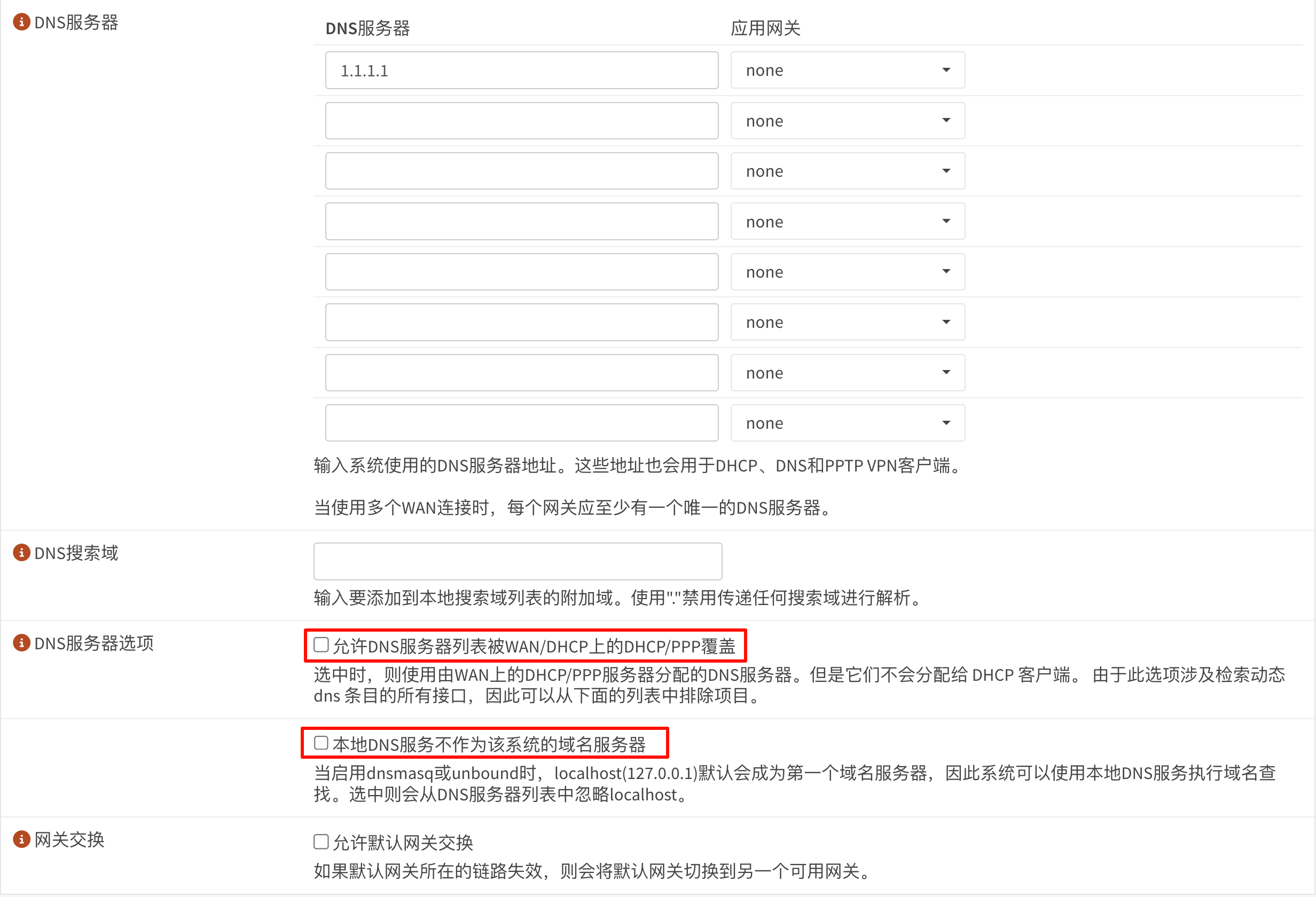 OPNsense DNS配置选项详解
