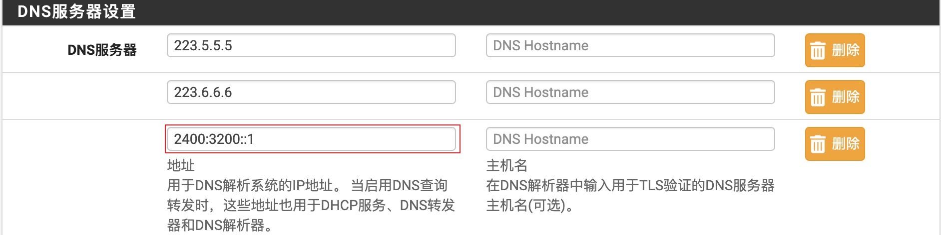 添加IPv6 DNS