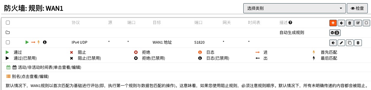 WAN接口放行WireGuard端口防火墙规则