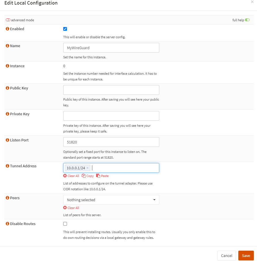在 OPNsense 上设置本地 WireGuard VPN 服务器配置