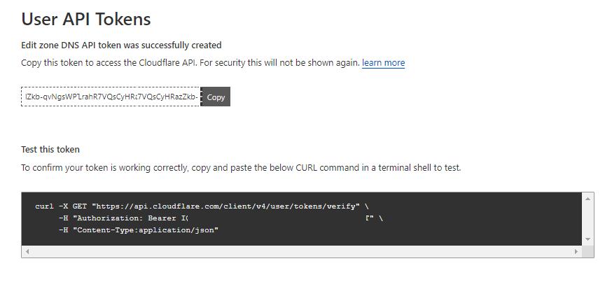 复制 Cloudflare API 密钥