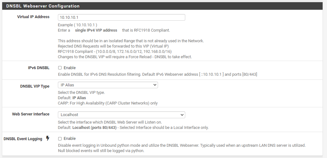 pfBlockerNG 上的 DNSBL 网络服务器配置