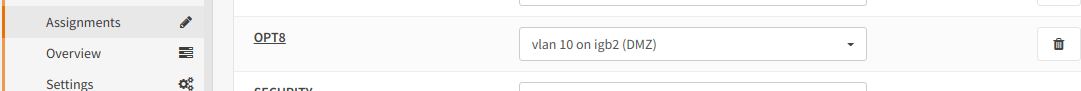 分配的接口列表显示OPT8
