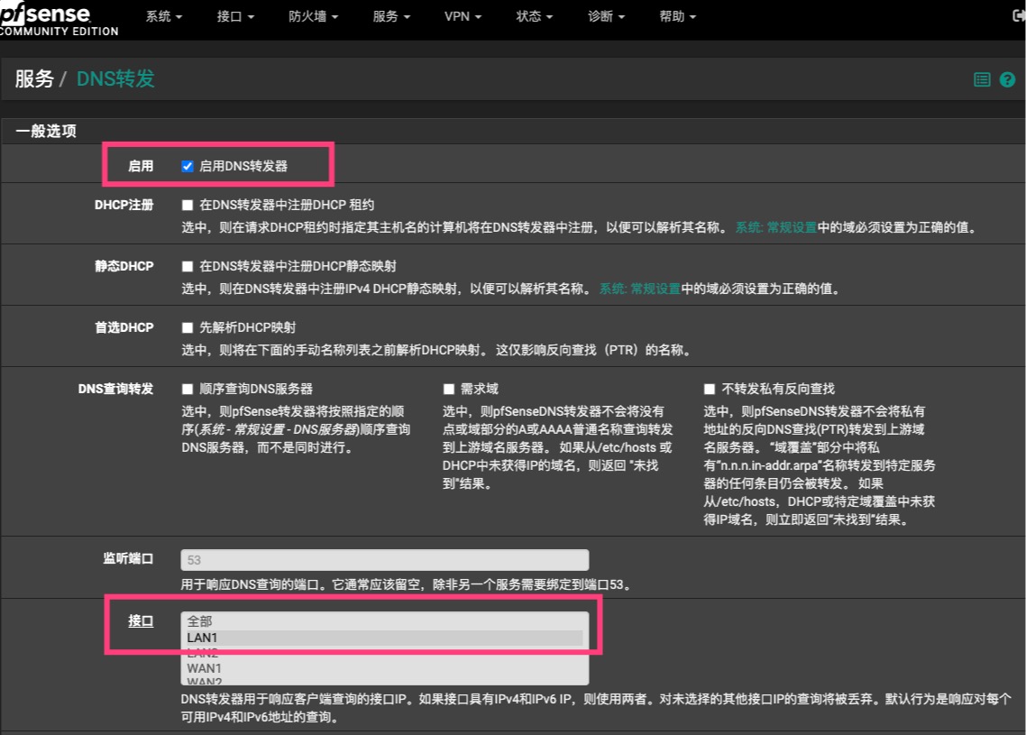 pfSense主机覆盖配置示例