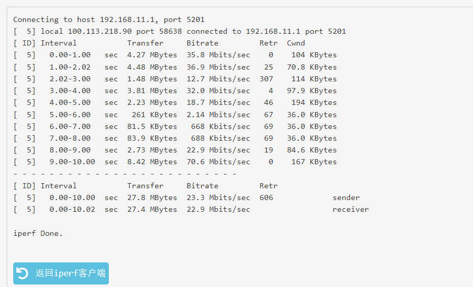 iperf 测速结果