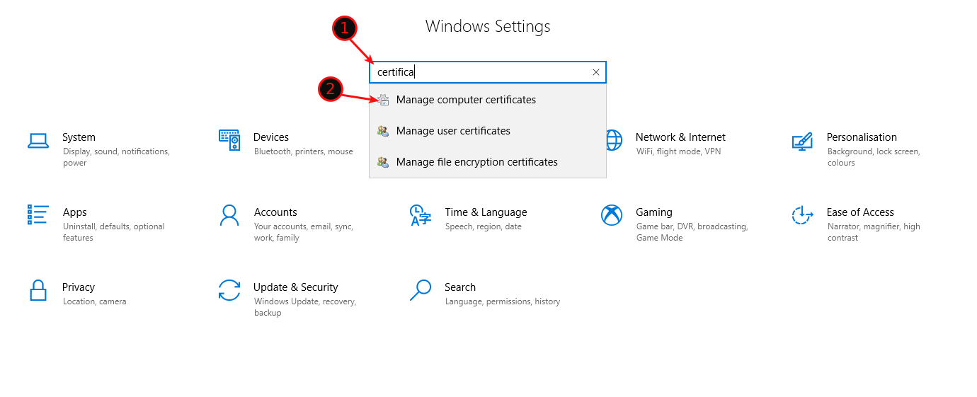 Windows设置搜索证书