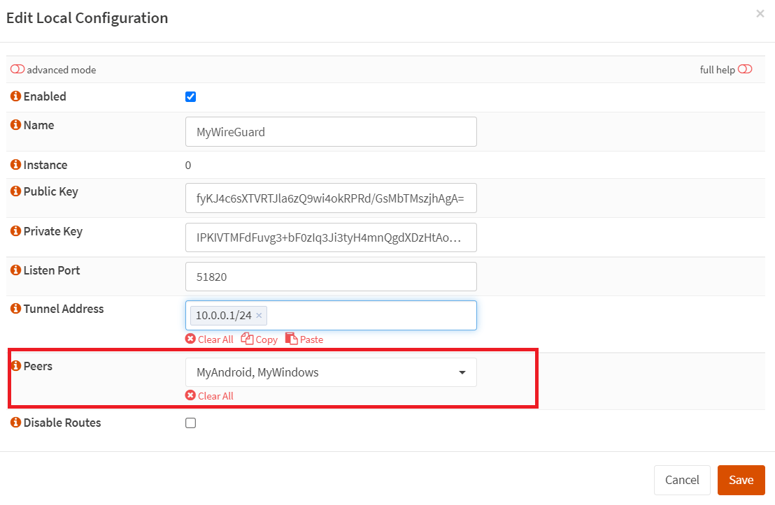 将 Peers（端点）添加到 WireGuard VPN Server 本地配置