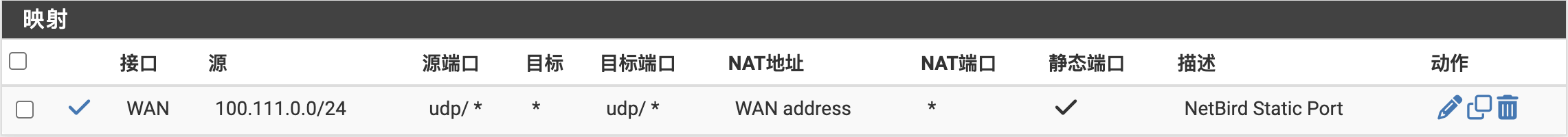 出站 NAT 静态端口规则