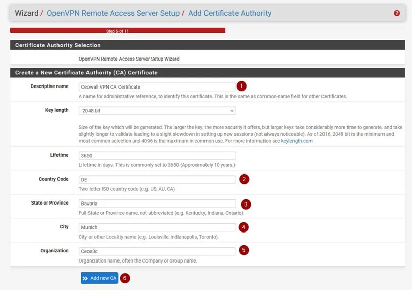 在 pfSense 上创建证书颁发机构