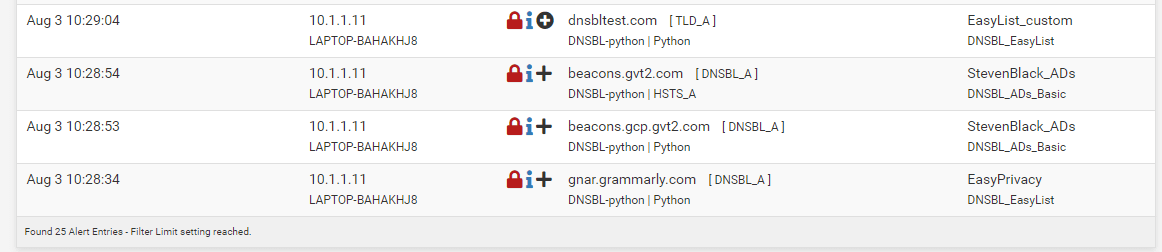 pfBlockerNG 中的 DNSBL 警报