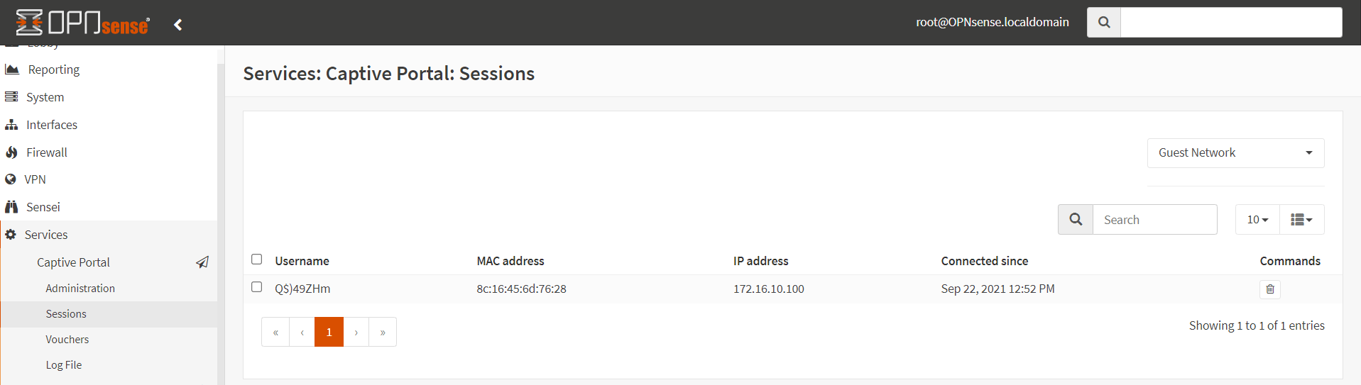 检查 OPNsense 上的活动强制门户会话 检查 OPNsense 上的活动强制门户会话