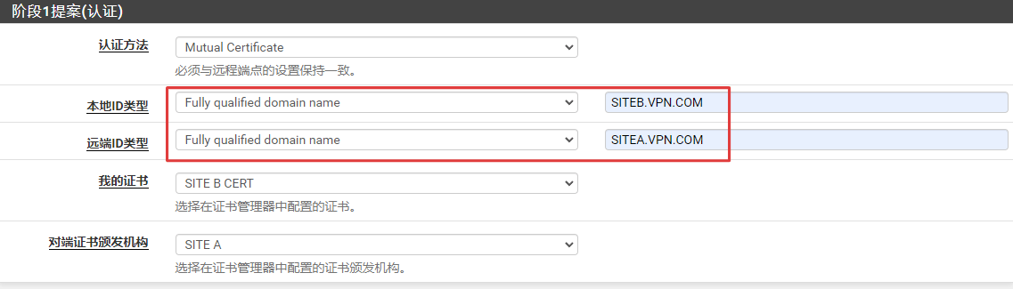 站点B使用FQDN的阶段1设置 站点B使用FQDN的阶段1设置