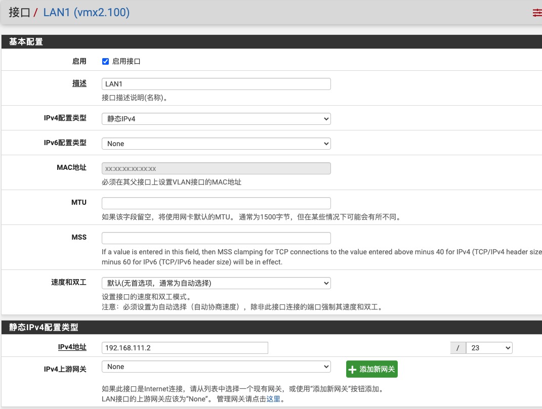LAN1接口配置详情