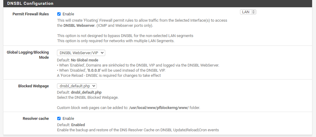 pfBlockerNG 上的 DNSBL 配置