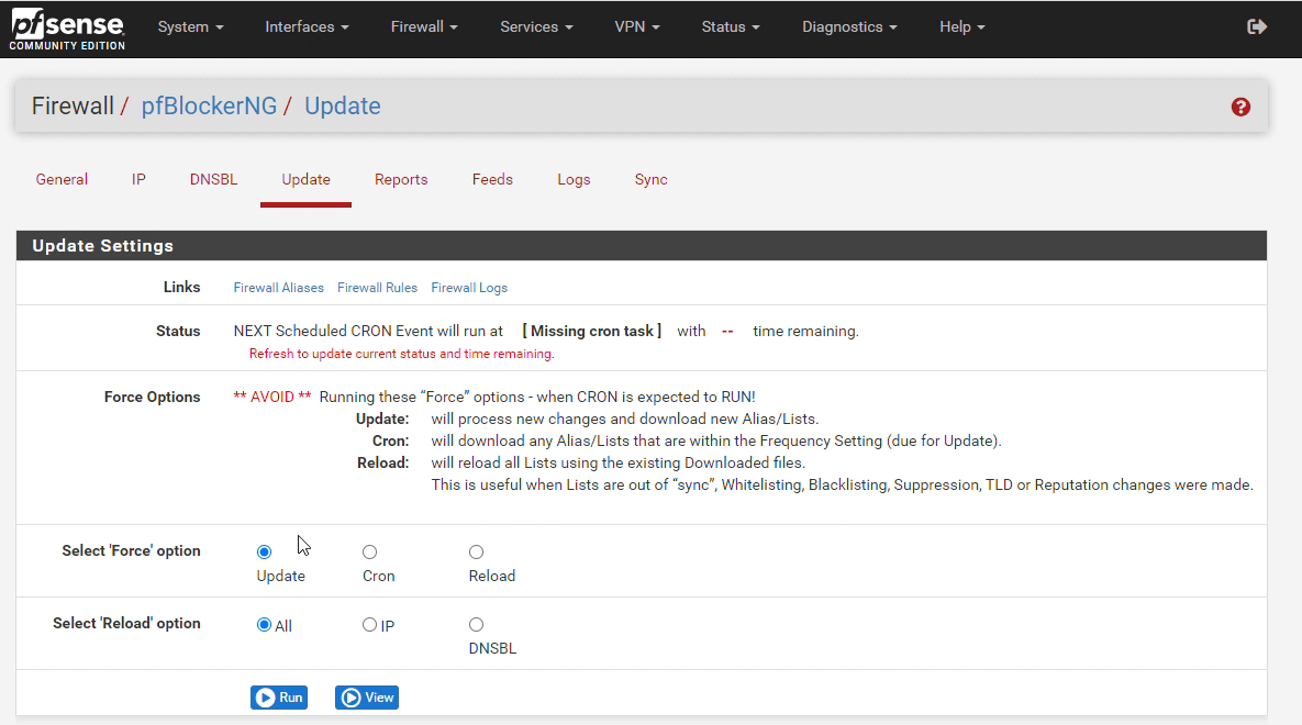 pfBlockerNG 更新设置